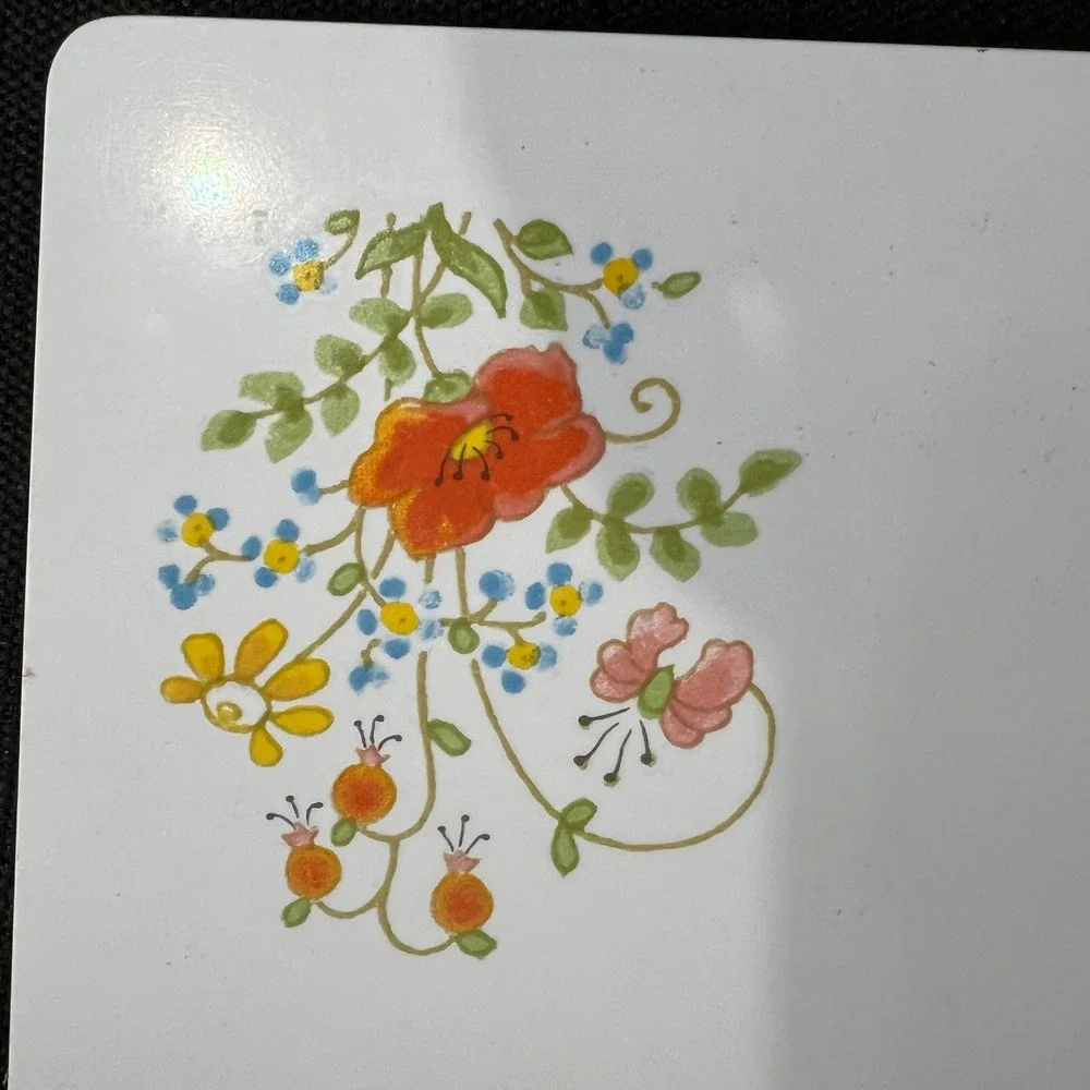 Vintage White Glass Floral Cutting Board Counter Saver Wildflower 14x10 Retro